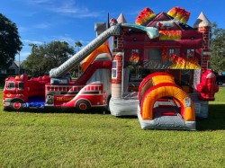 Firetruck Double Lane Bounce House W/Slide Combo