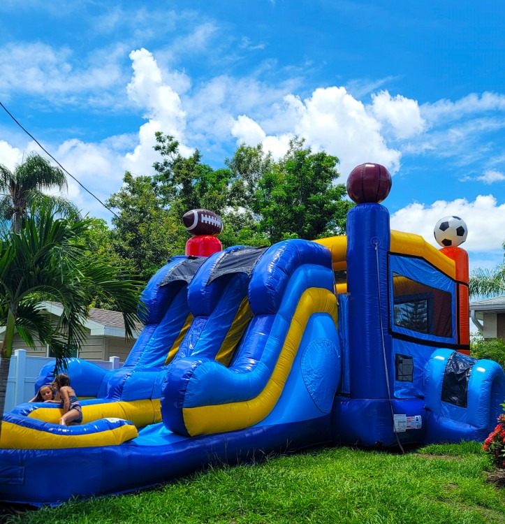 Sports Bounce House Double Lane Water Slide